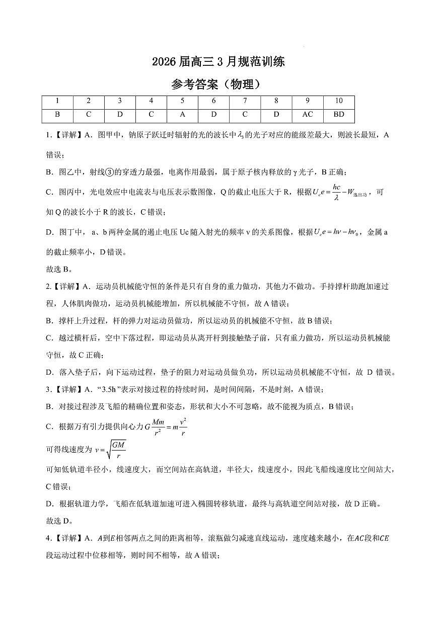 2026届安徽合肥一六八中学高三下学期3月规范训练物理答案第1页