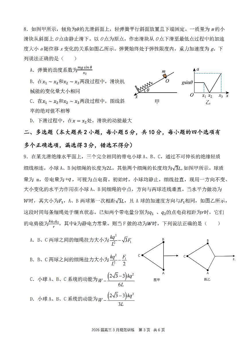 安徽省合肥市一六八中学2026届高三3月份规范训练 物理第3页