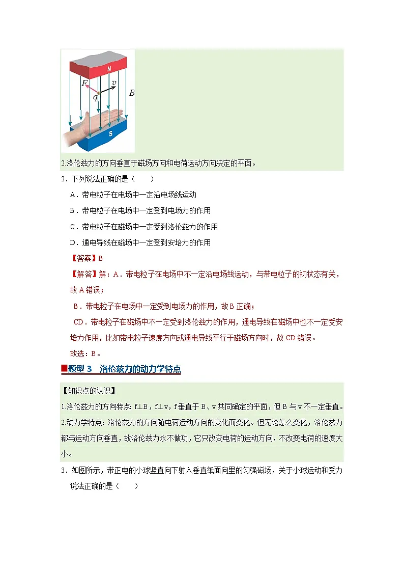 第一章第3节 洛伦兹力 高中物理选择性必修二同步复习讲义(教科版2019)(解析版)第3页