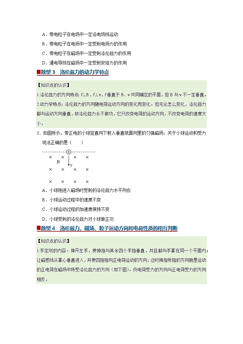 第一章第3节 洛伦兹力 高中物理选择性必修二同步复习讲义(教科版2019)(原卷版)第3页