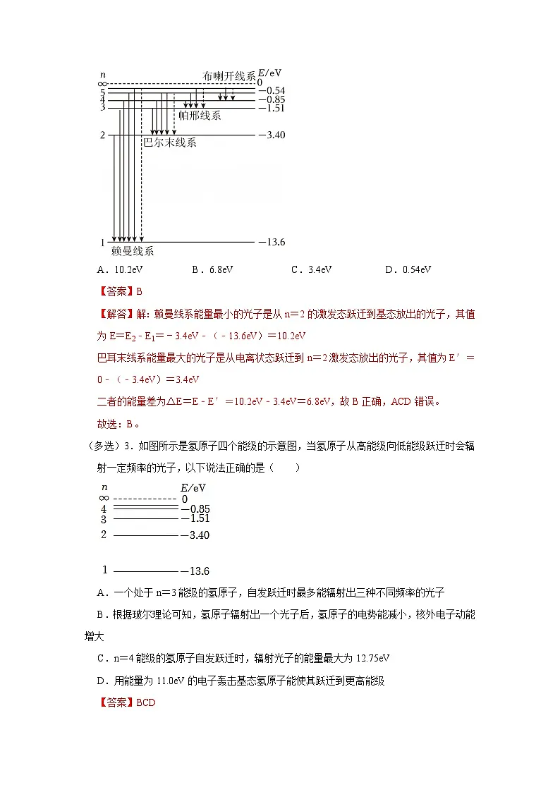 第4章 第4节 玻尔原子模型 高中物理选择性必修三同步复习讲义(鲁科版2019)(解析版)第3页