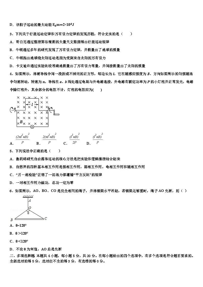 2026届上海延安中学高三下学期一模考试物理试题含解析第2页