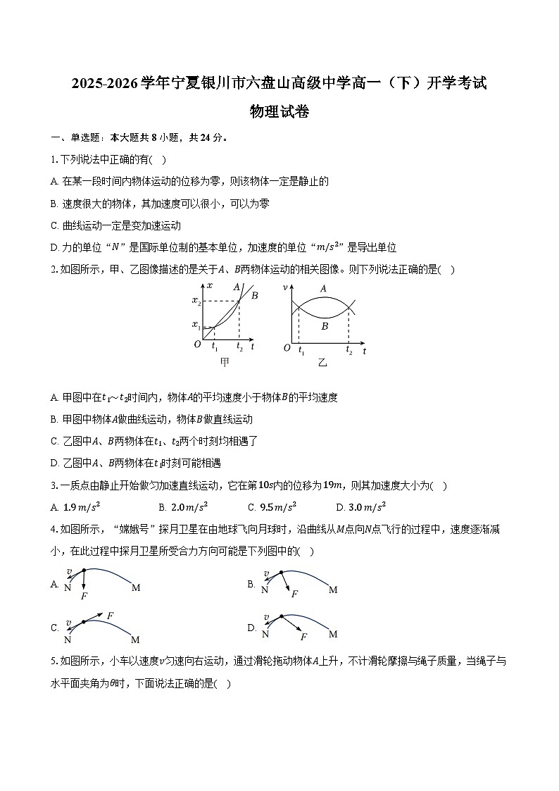 2025-2026学年宁夏银川市六盘山高级中学高一(下)开学物理试卷(含答案)第1页