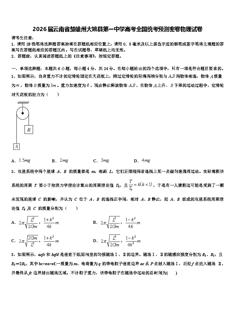 2026届云南省楚雄州大姚县第一中学高考全国统考预测密卷物理试卷含解析第1页