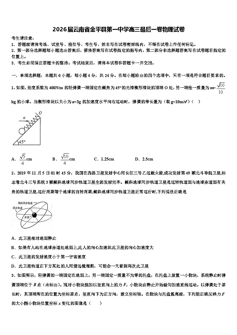 2026届云南省金平县第一中学高三最后一卷物理试卷含解析第1页
