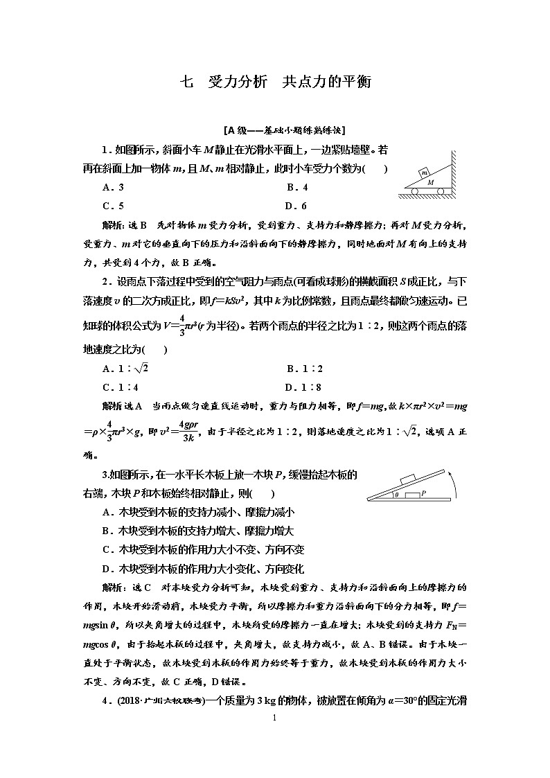 2020新课标版物理高考一轮复习质量检测 七、受力分析 共点力的平衡01