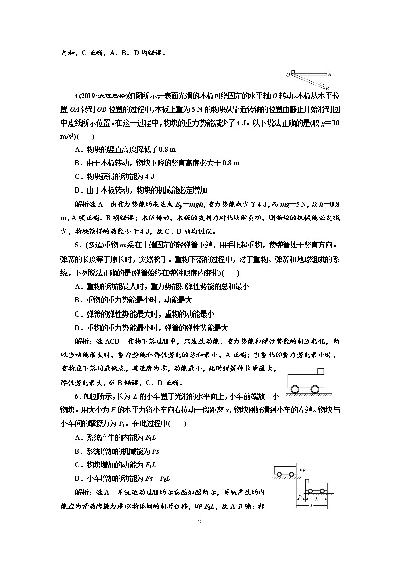 2020新课标版物理高考一轮复习质量检测 十九、功能关系 能量守恒定律02