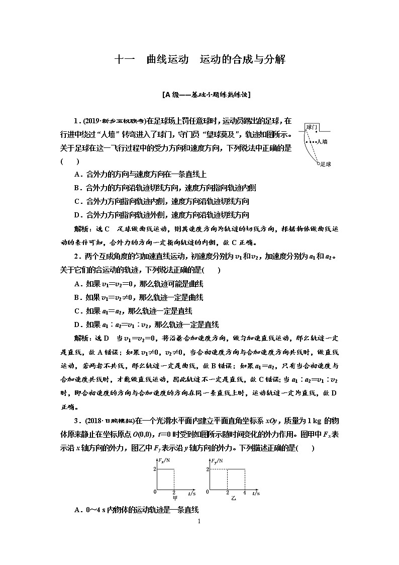 2020新课标版物理高考一轮复习质量检测 十一、 曲线运动 运动的合成与分解01