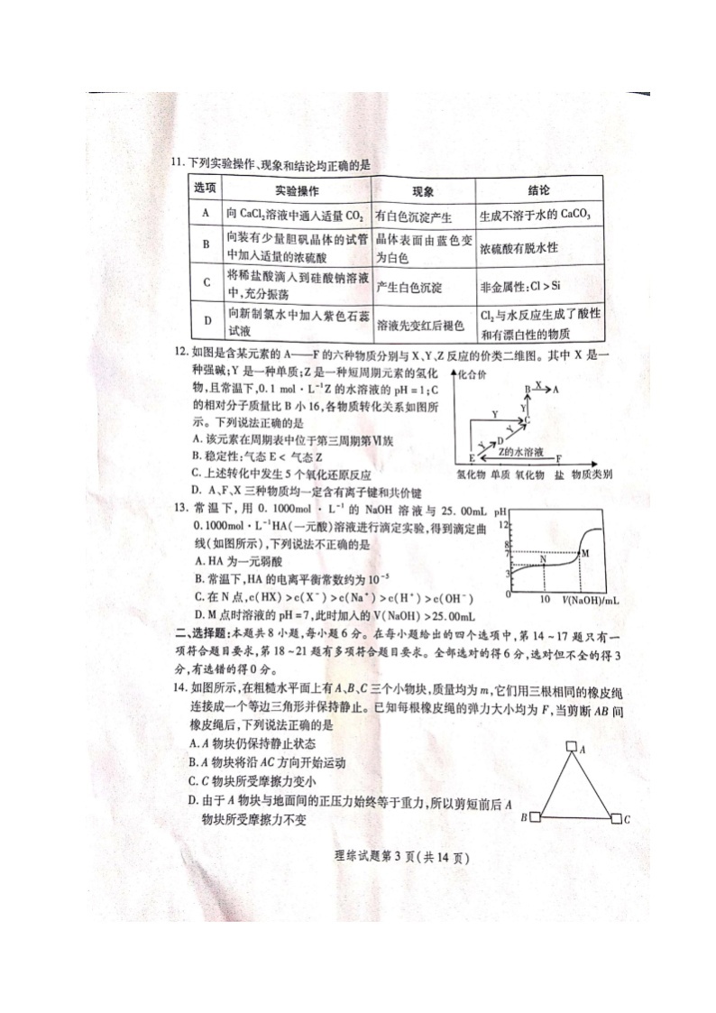 陕西省2020届高三第二次教学教学质量检测理科综合试题（图片版)03