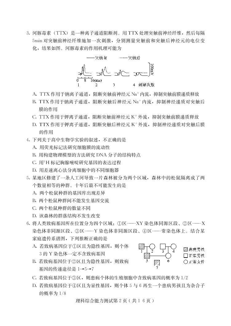 2020保定高三第一次模拟考试理综+解析02