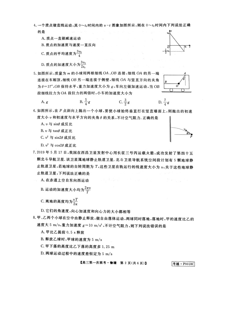 皖南八校2020届第一次联考物理试题02