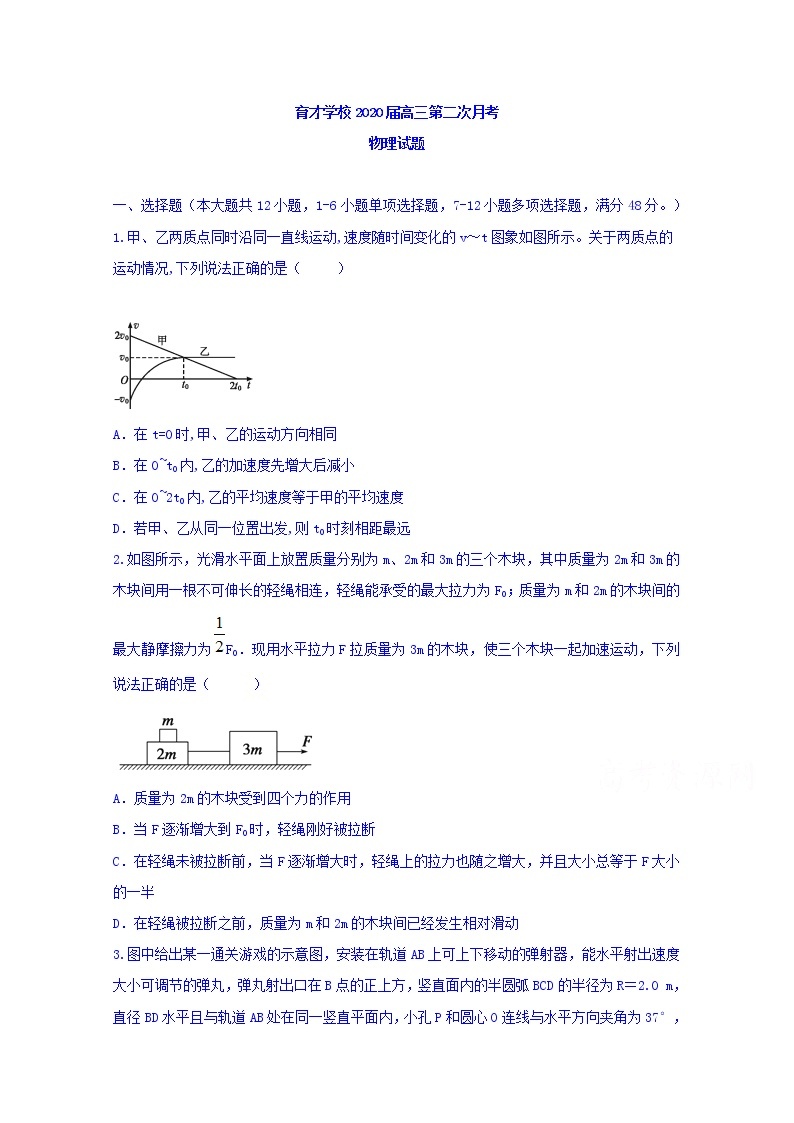 安徽省滁州市定远县育才学校2020届高三上学期月考物理试题01