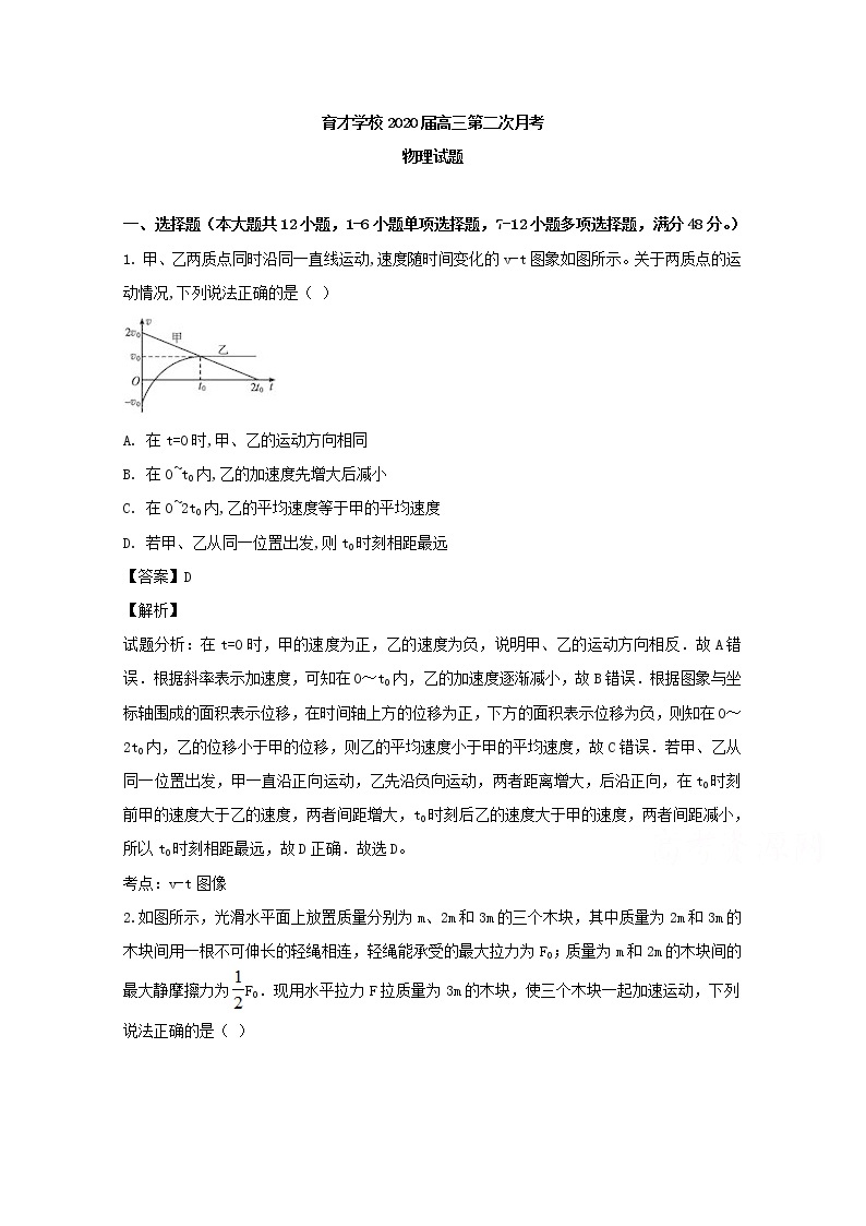 安徽省滁州市定远县育才学校2020届高三上学期月考物理试题01