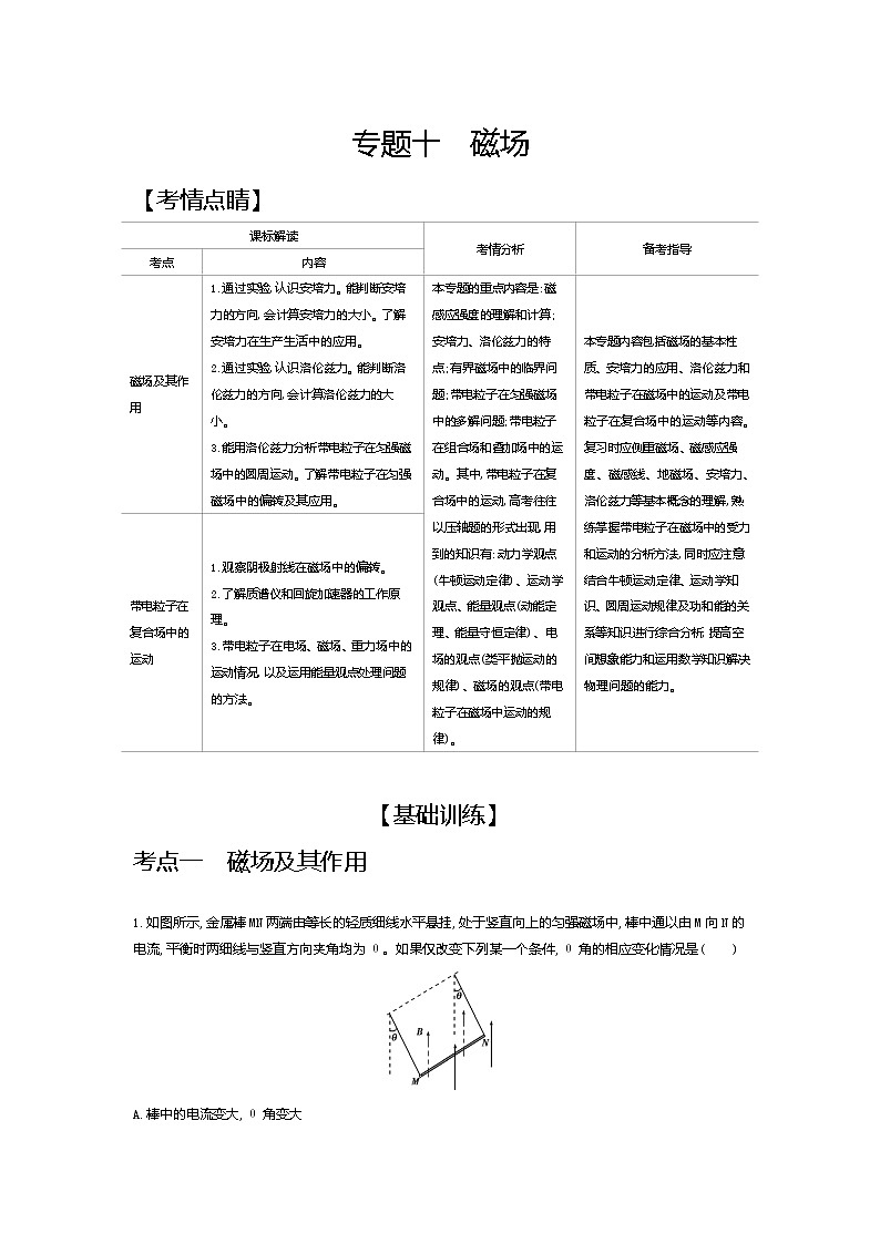 2021年高考一轮复习考点集训 物理(湖南省专用)专题十 磁场(含答案)01