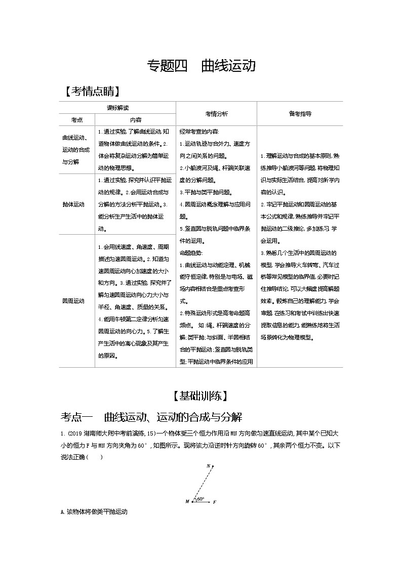 2021年高考一轮复习考点集训 物理(湖南省专用)专题四 曲线运动(含答案)01