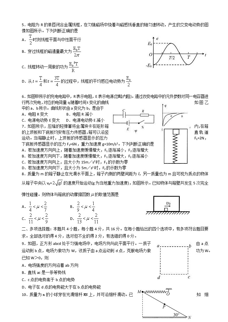 2020届山东省高三普通高等学校招生全国统一考试模拟卷物理试题02