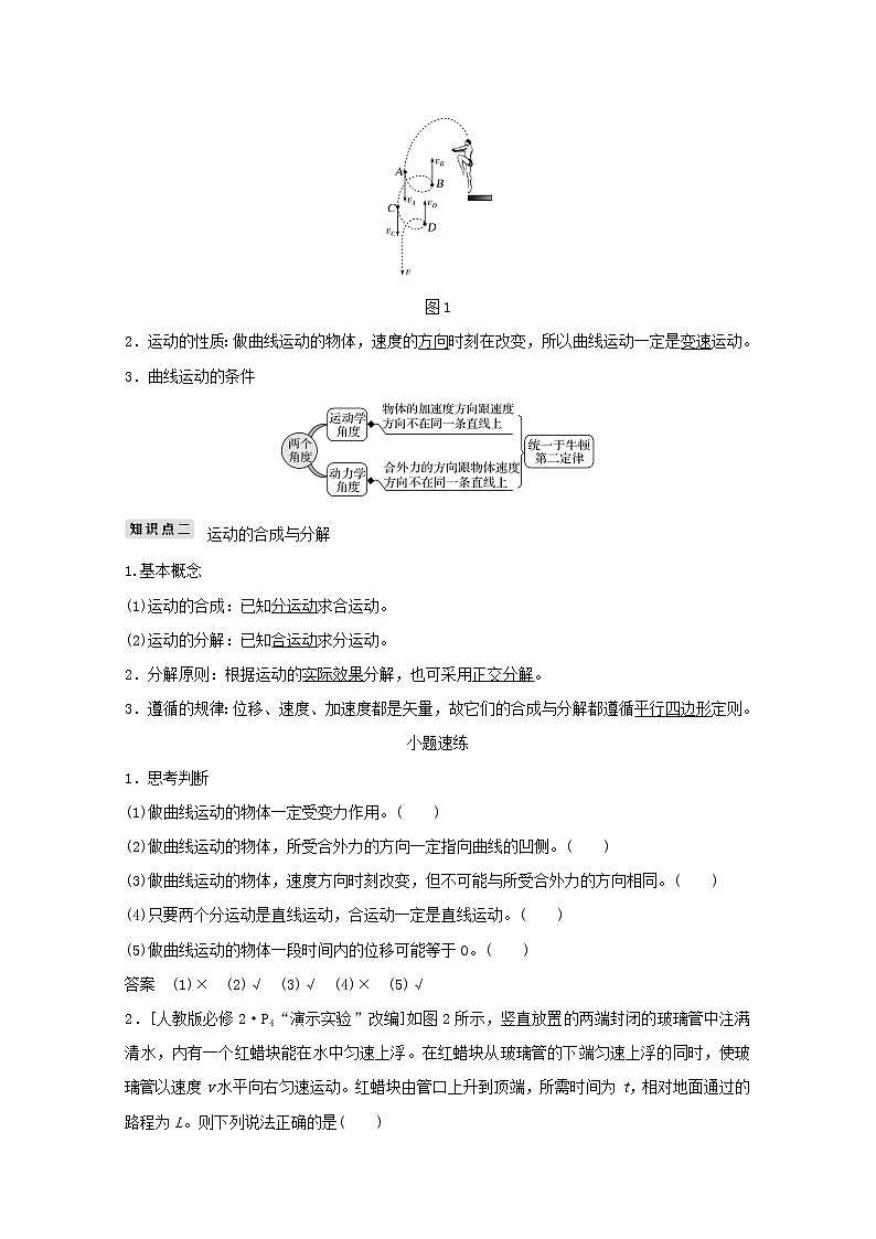 2021高考物理一轮复习第四章曲线运动万有引力与航天第1讲曲线运动运动的合成与分解学案作业(含解析)新人教版必修202