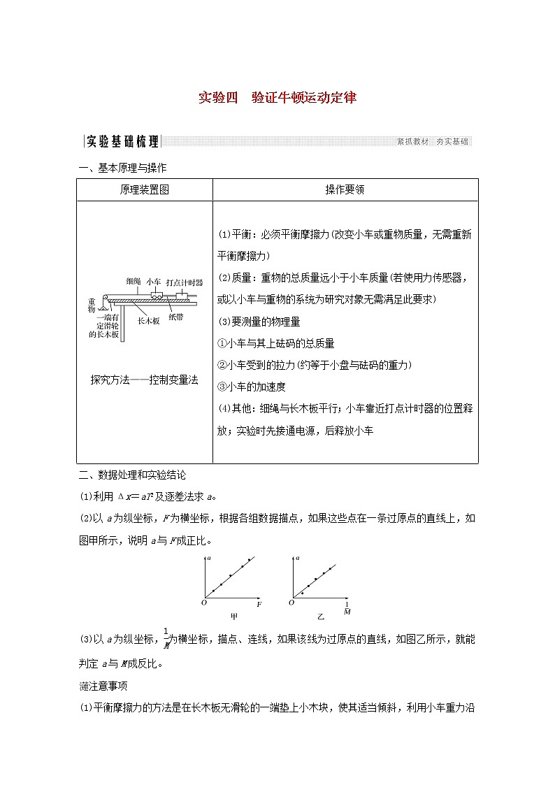 2021高考物理一轮复习第三章牛顿运动定律实验四验证牛顿运动定律学案作业(含解析)新人教版必修101