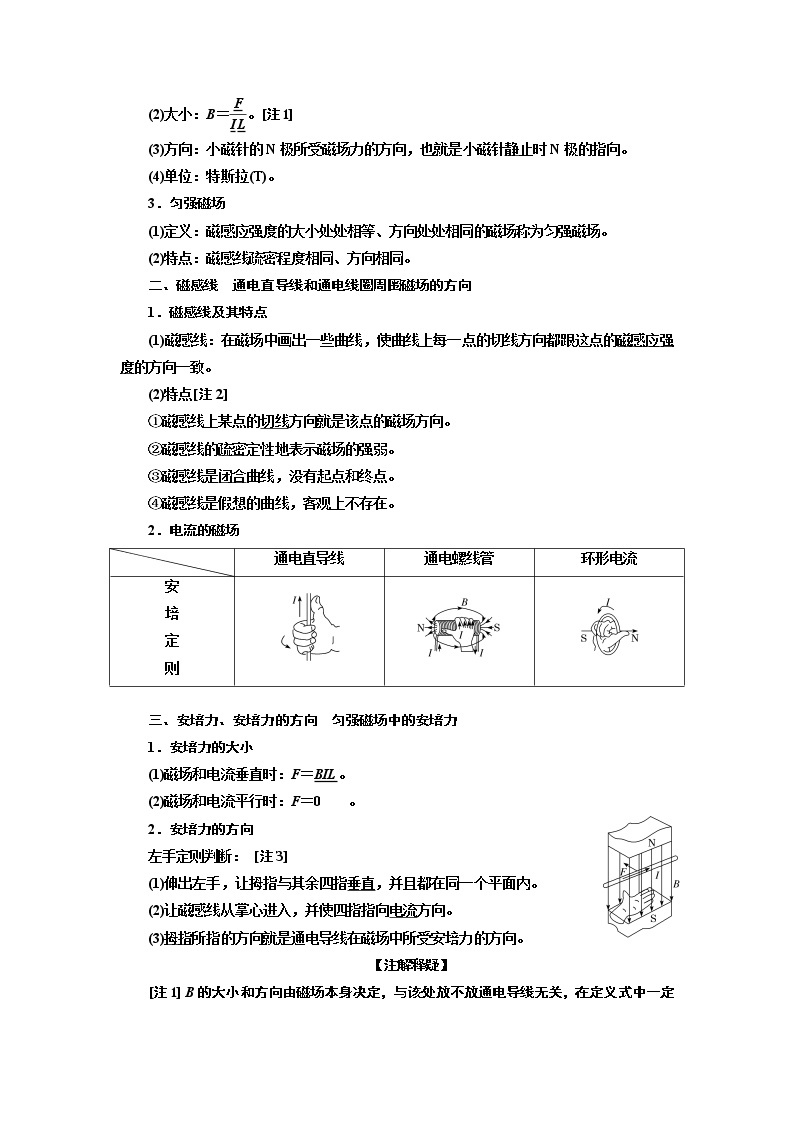 2020版高考一轮复习物理通用版讲义：第九章第1节磁场的描述磁场对电流的作用02