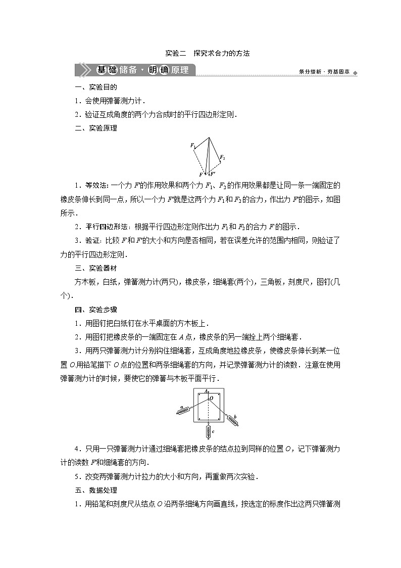 2021版浙江新高考选考物理一轮复习教师用书:4实验微讲座1 2实验二 探究求合力的方法01