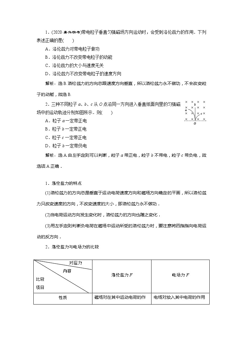 2021版浙江新高考选考物理一轮复习教师用书:10第八章 2第2节 磁场对运动电荷的作用02