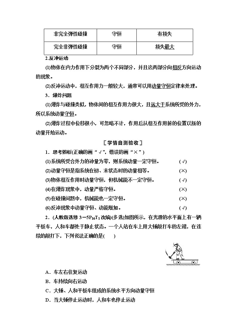 2021版江苏高考物理一轮复习讲义:第6章第2节 动量守恒定律及其应用02