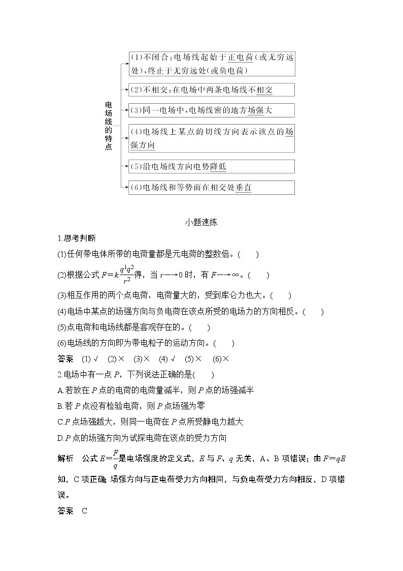 2021届高考物理沪科版一轮复习教学案:第七章第1讲电场的力的性质03