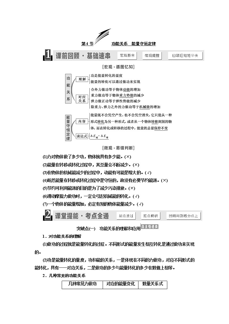 2020版高考物理新设计一轮复习江苏专版讲义:第五章第4节功能关系能量守恒定律01