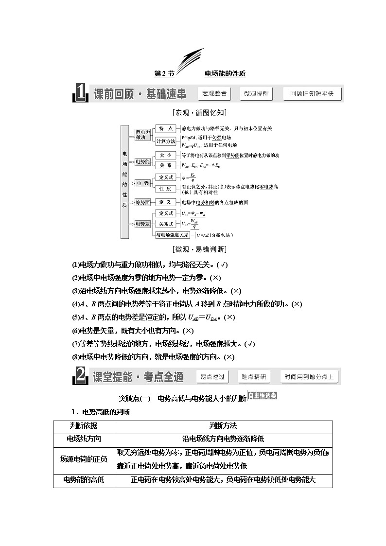 2020版高考物理新设计一轮复习江苏专版讲义:第六章第2节电场能的性质第1页