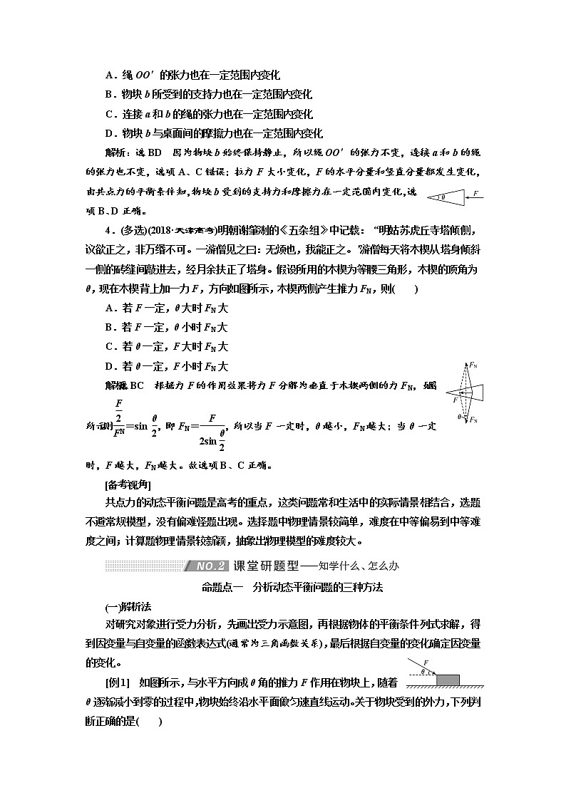 2020版高考物理新创新一轮复习通用版讲义:第二章第10课时 共点力的动态平衡(题型研究课)02