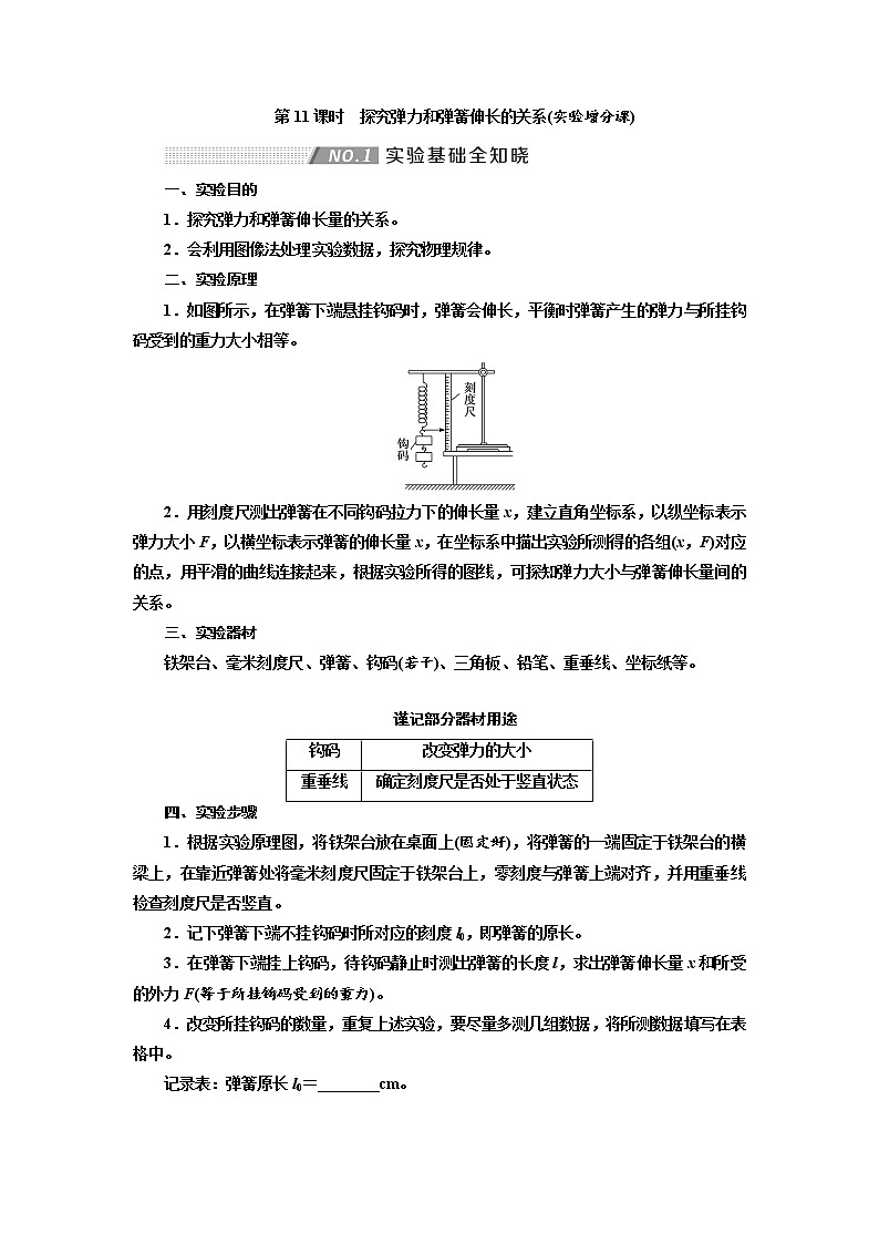 2020版高考物理新创新一轮复习通用版讲义:第二章第11课时 探究弹力和弹簧伸长的关系(实验增分课)01