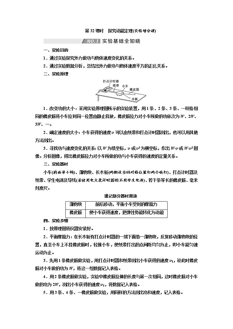 2020版高考物理新创新一轮复习通用版讲义:第五章第32课时 探究动能定理(实验增分课)01