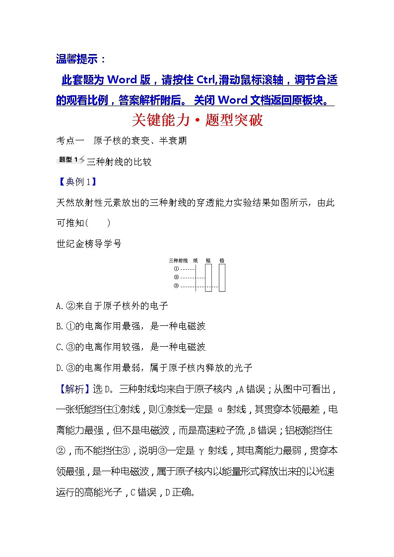 2021高考物理沪科版新课程一轮复习关键能力·题型突破12.3放射性元素的衰变 核能01