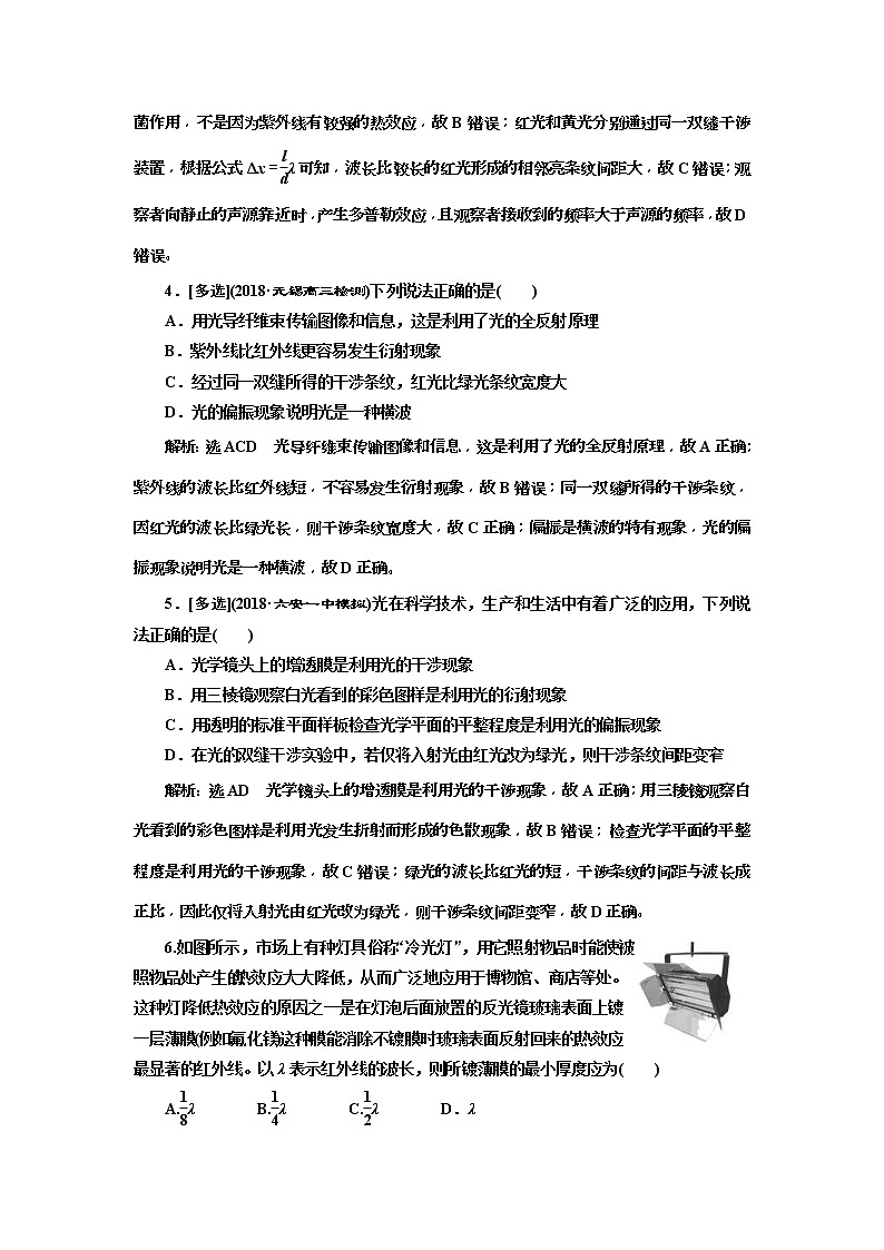 (江苏版)2019届高考物理一轮复习课时检测46《 光的波动性 电磁波 相对论》(含解析)02