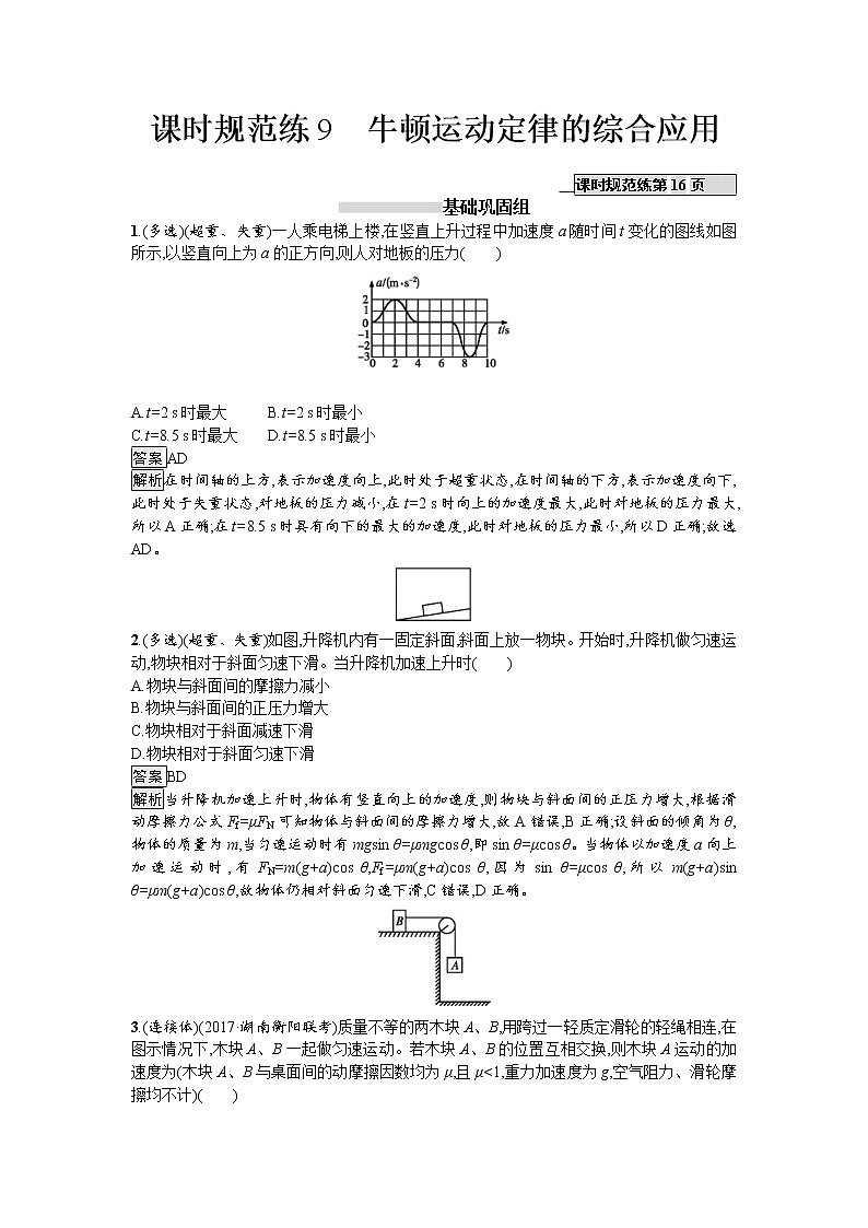 2019届高考物理一轮复习课时规范练09《牛顿运动定律的综合应用》(含解析)01