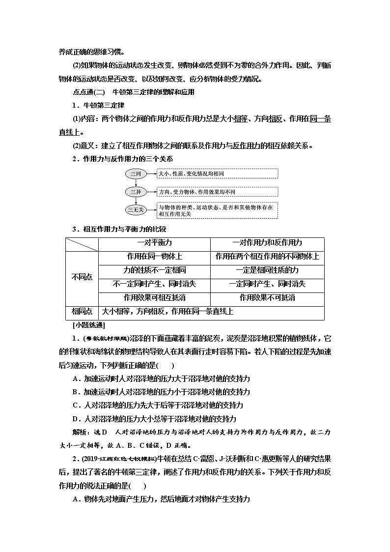2020高考物理新创新大一轮复习新课改省份专用讲义:第三章第13课时 牛顿第一定律 牛顿第三定律(双基落实课)第3页