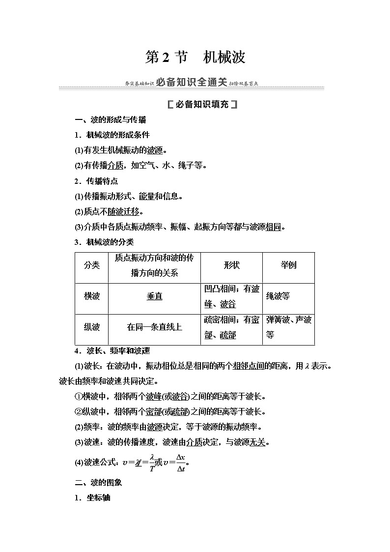 2021届高考物理一轮复习学案:第14章第2节 机械波01