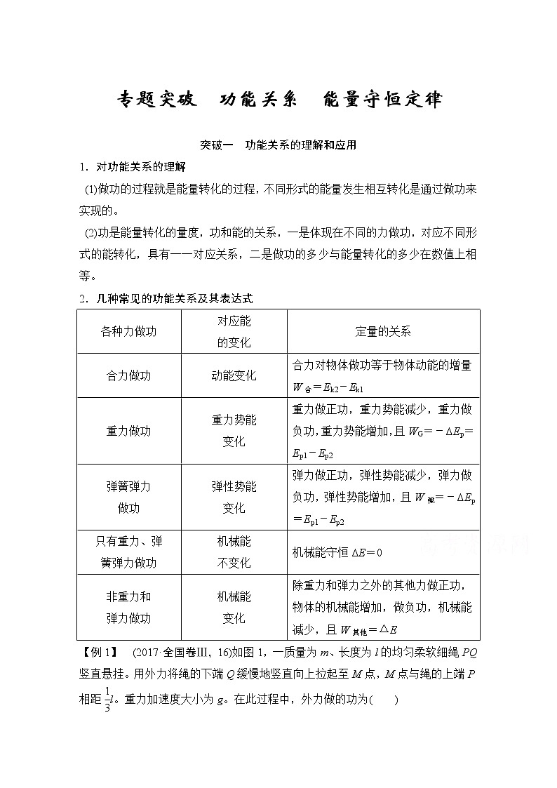 2021高考物理人教版一轮复习学案作业:必修2第五章专题突破功能关系 能量守恒定律01
