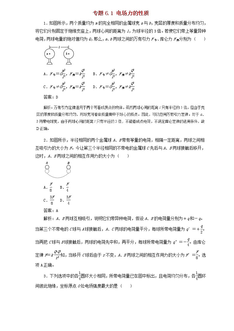 2019届高考物理二轮复习题型专练 6.1电场力的性质(含解析)01