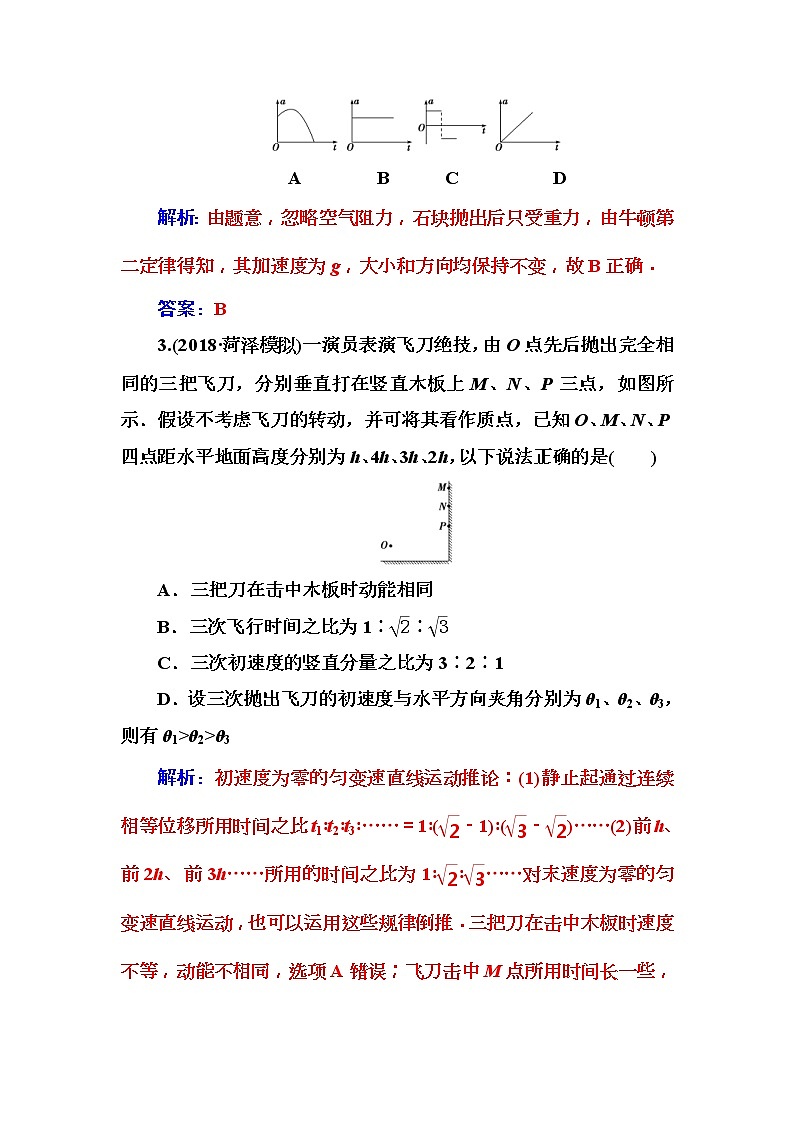 2018年高考物理第一轮复习课时跟踪练:第4章第2讲 抛体运动 (含解析)02