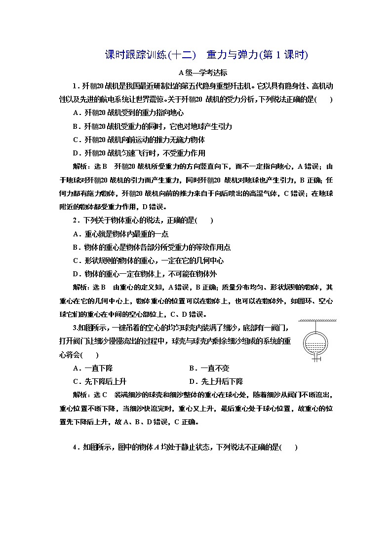 课时跟踪训练(十二) 重力与弹力(第1课时)第1页