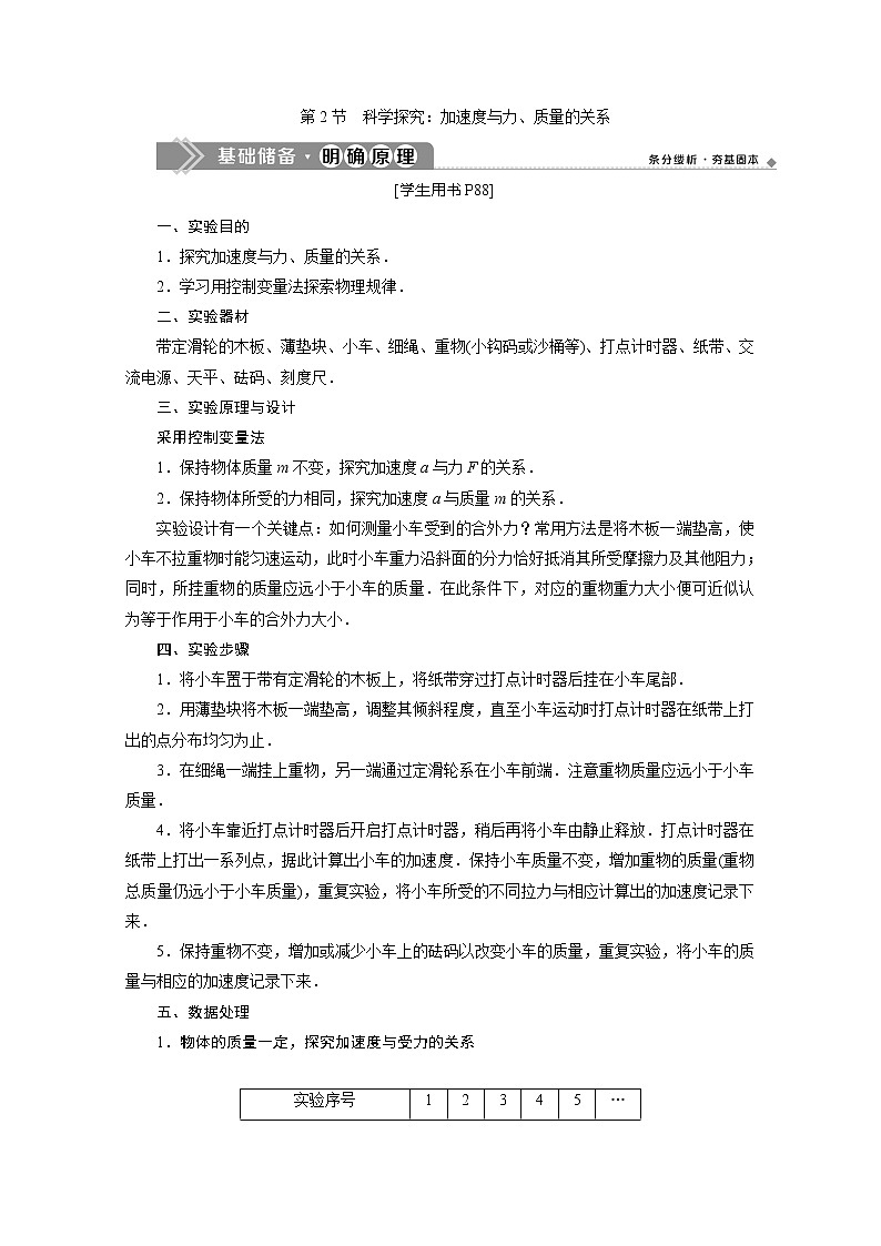 第5章第2节 科学探究:加速度与力、质量的关系 试卷讲义01