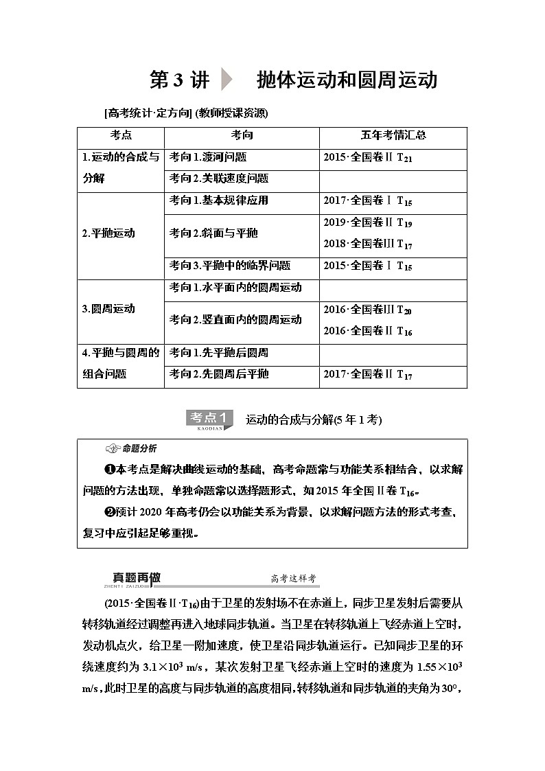 2020 第1部分 专题1 第3讲 抛体运动和圆周运动第1页