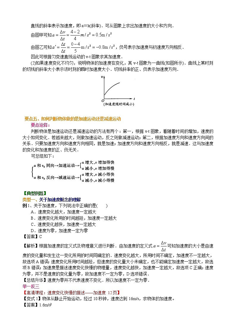 速度变化快慢的描述——加速度 要点梳理A 试卷03