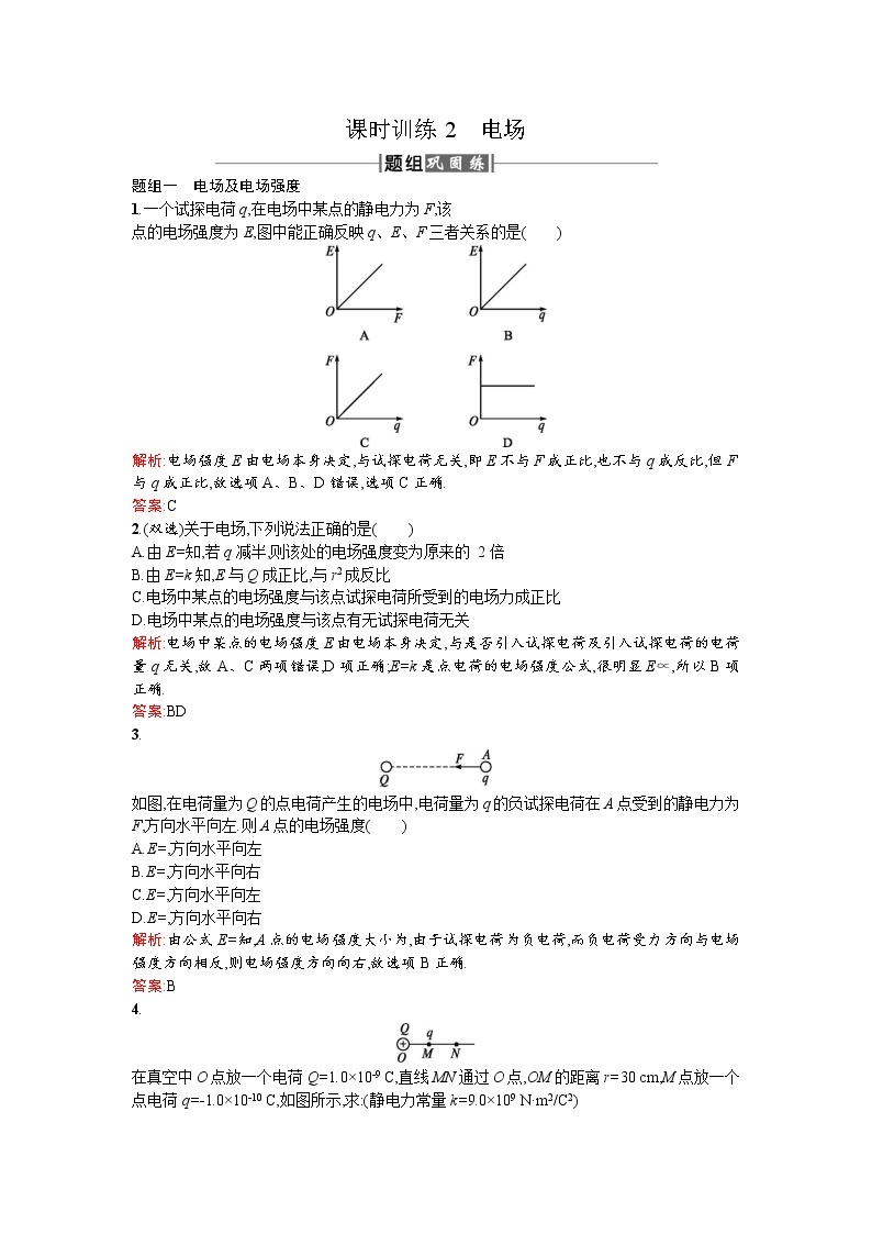 2017－2018学年度高中物理（人教版）选修1－1课时训练2电场+Word版含解析01