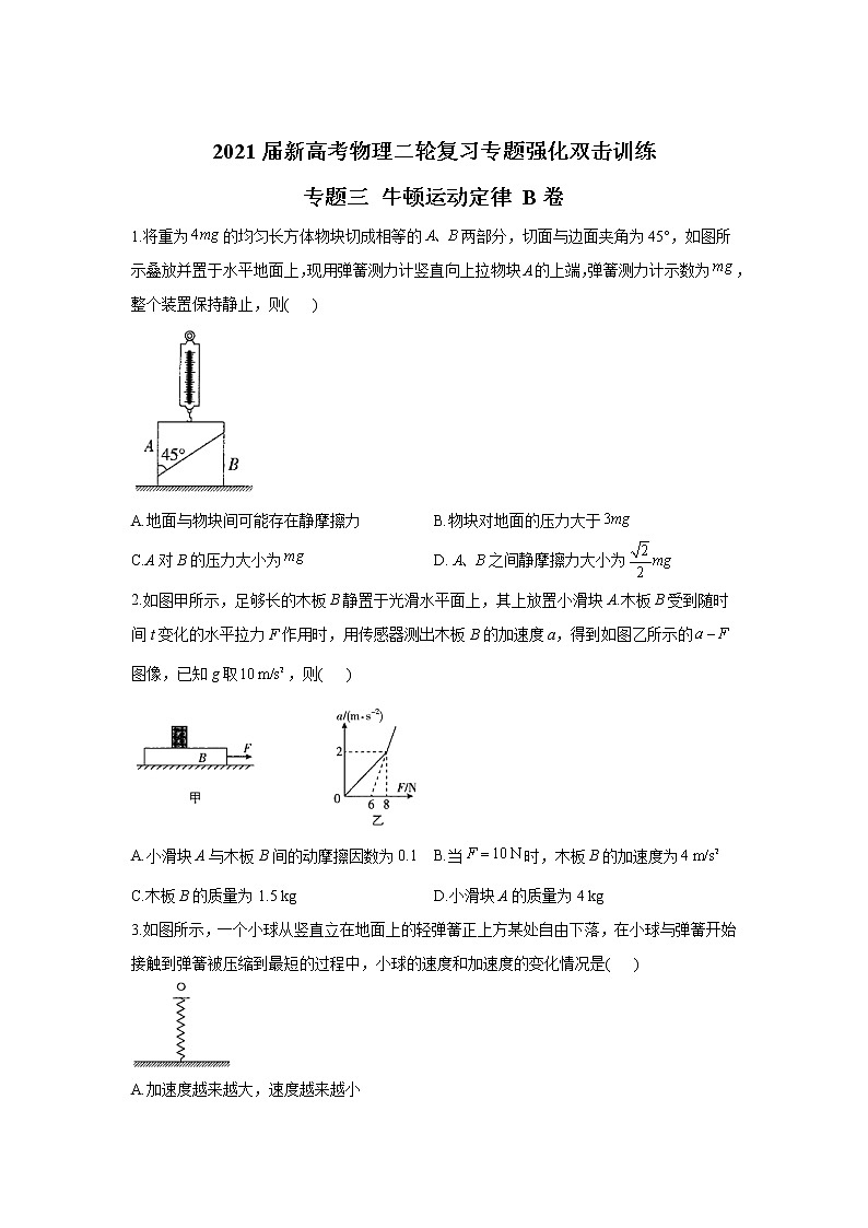 2021届新高考物理二轮复习专题强化双击训练 专题三 牛顿运动定律 B卷01