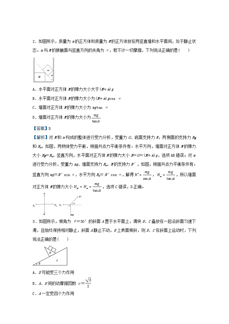 统考版2021届高考物理二轮复习提升指导与精练3共点力的平衡含解析第3页