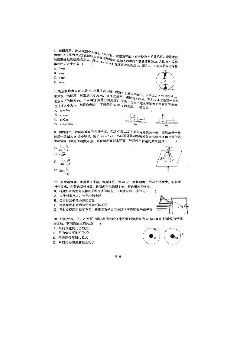 江苏省南京师大附中2020－2021学年度高一第一学期期末考试物理试卷（PDF版含答案）02