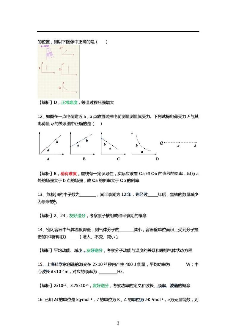 2021年上海市普通高中学业水平等级性考试物理卷及答案(物理等级考真题)03