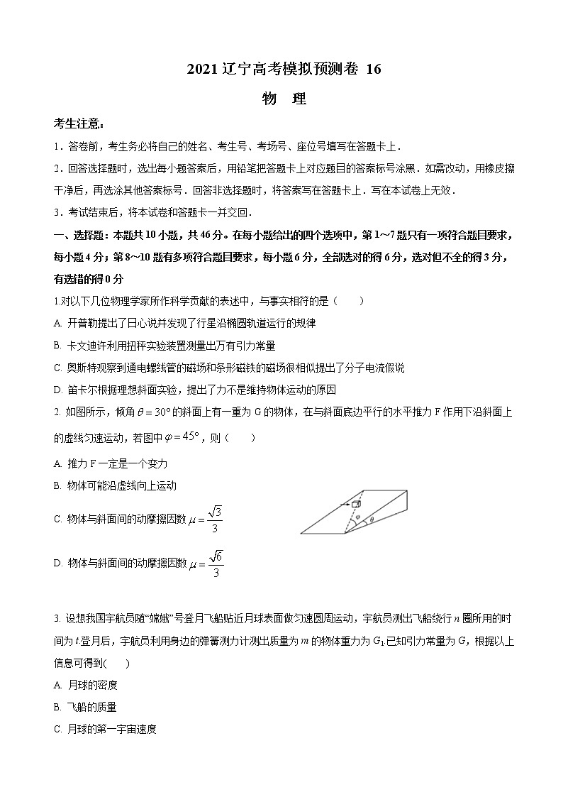 2021届辽宁省高三下学期4月高考模拟预测物理试题(16)第1页